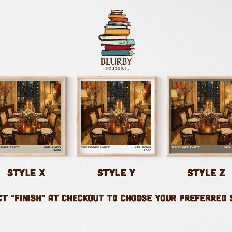 The Dinner Party literary print in frame leaning in hallway – contemporary fiction wall art