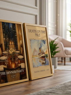 The Dinner Party watercolour print framed by window – literary home decor