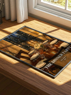The Dinner Party watercolour book poster framed on wall – contemporary fiction wall art