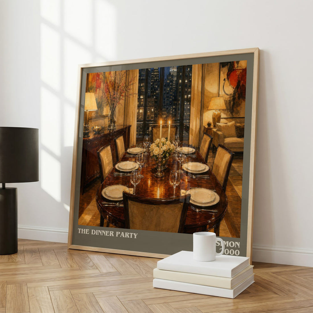 The Dinner Party literary print framed by window – literary home decor