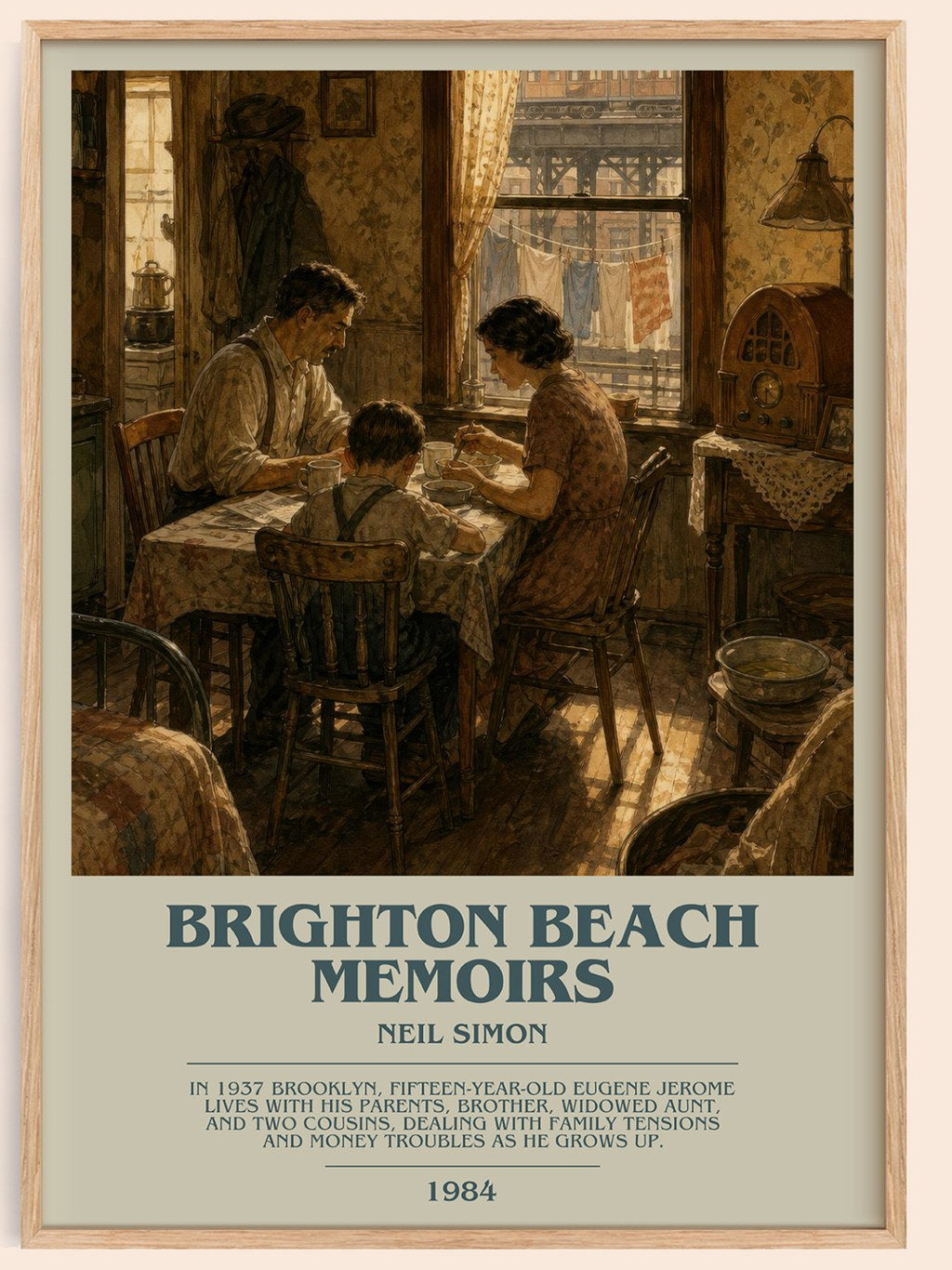 Brighton Beach memoirs bookish book poster by Neil Simon – framed literary art print