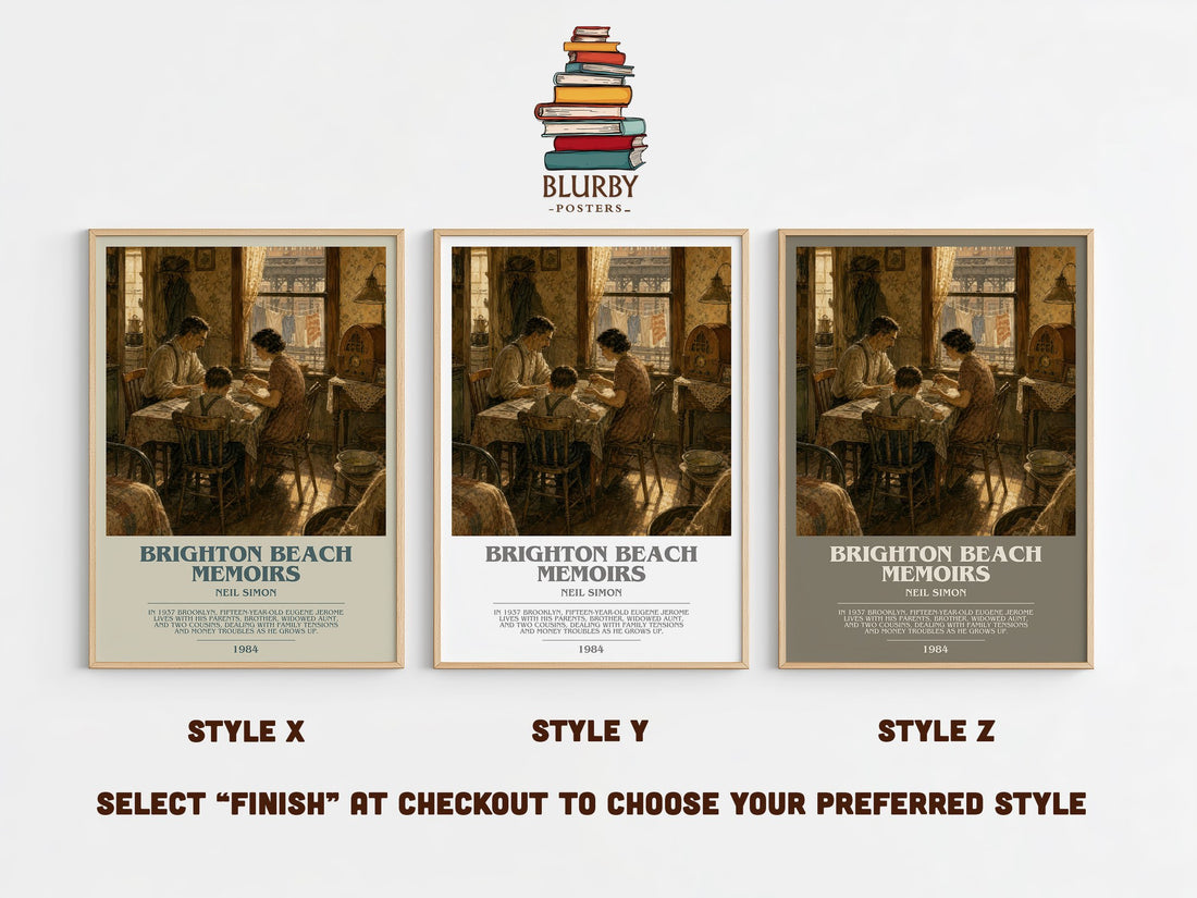 Brighton Beach memoirs bookish print in frame leaning in hallway – coming of age wall art (mockup)
