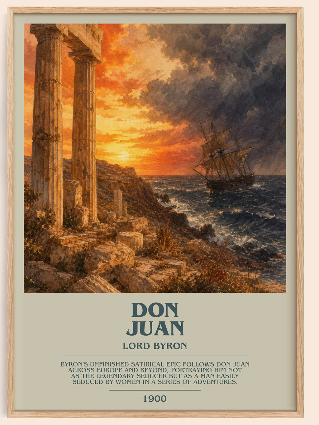 Don Juan bookish book poster by Lord Byron – framed literary art print