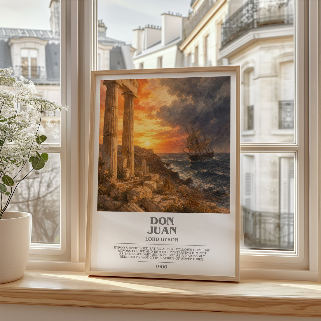 Don Juan Bookish Wall Art by Lord Byron – framed print by a bright window