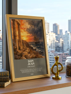 Don Juan Bookish Wall Art by Lord Byron – framed print on a city-view windowsill