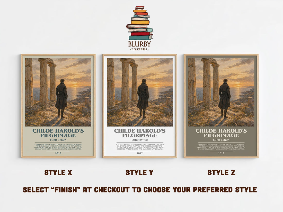 Childe Harold's pilgrimage bookish print in frame leaning in hallway – poetry wall art (mockup)
