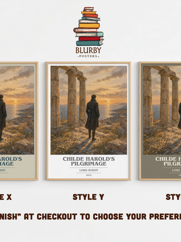 Childe Harold's pilgrimage book cover print in frame leaning in hallway – poetry wall art