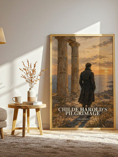 Childe Harold's pilgrimage watercolour print in frame leaning in hallway – poetry wall art