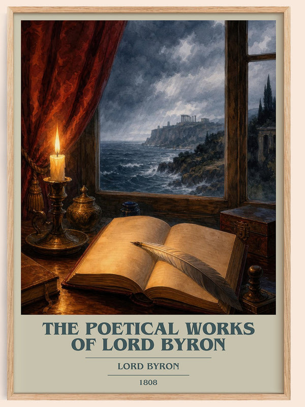The poetical works of Lord Byron book cover book poster by Lord Byron – framed literary art print