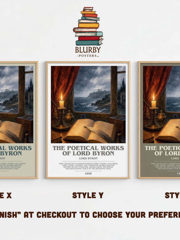 The poetical works of Lord Byron bookish print in frame leaning in hallway – poetry wall art