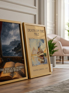 The poetical works of Lord Byron watercolour print framed by window – literary home decor