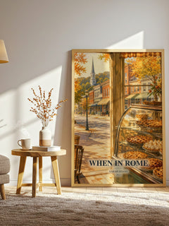 When in Rome watercolour print in frame leaning in hallway – romance wall art