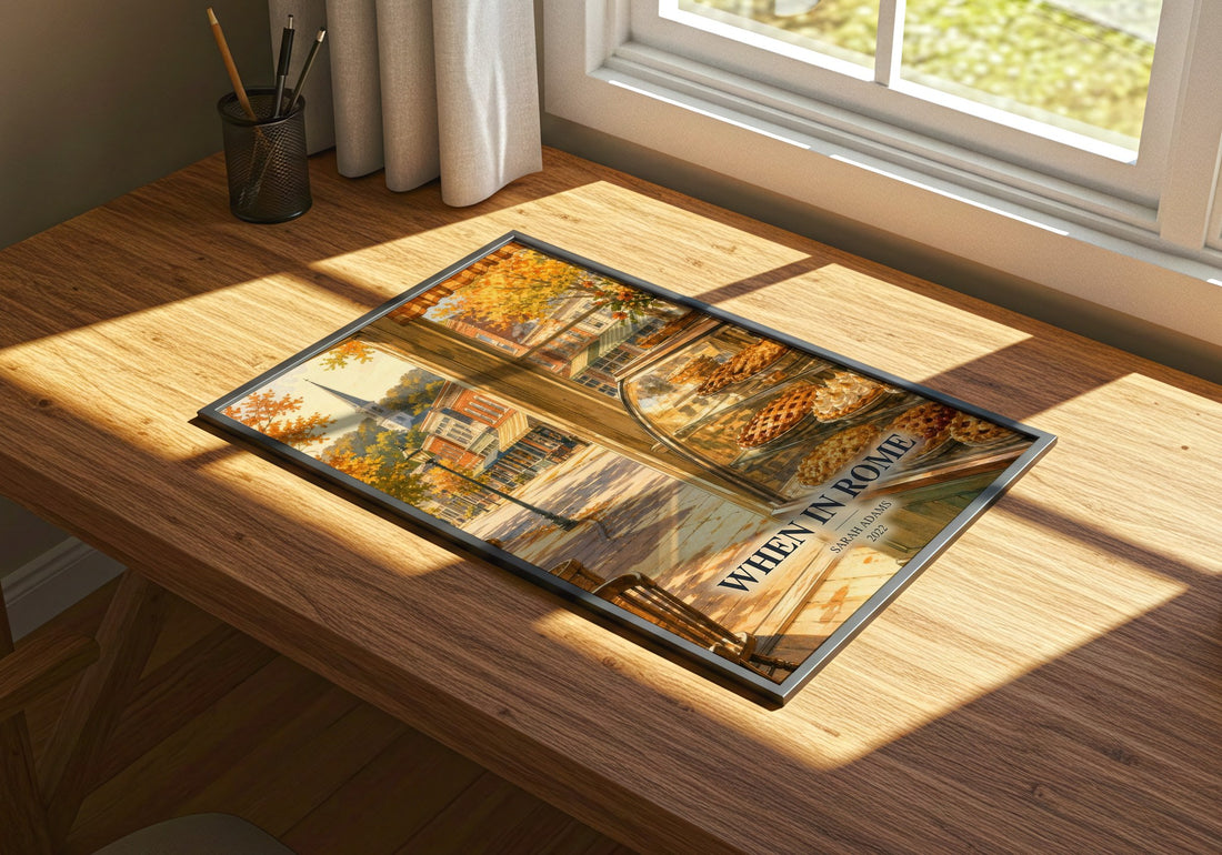 When in Rome watercolour book poster framed on wall – romance wall art