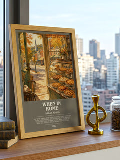 When in Rome bookish print framed by window – literary home decor