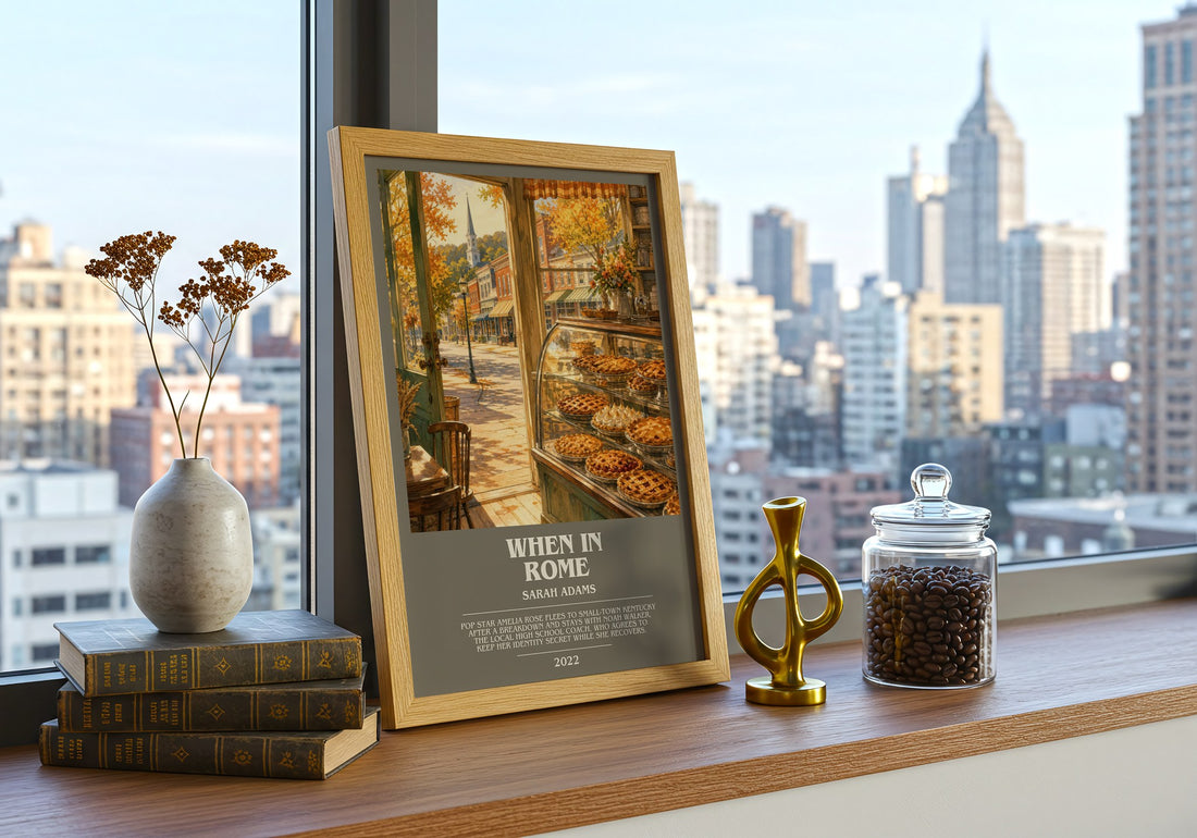 When in Rome bookish print framed by window – literary home decor