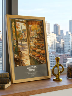 When in Rome book cover print framed by window – literary home decor