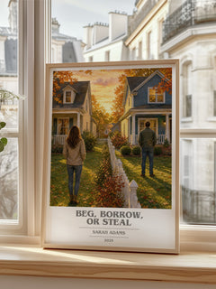Beg, Borrow, or Steal book cover poster colour and style options – Sarah Adams book art
