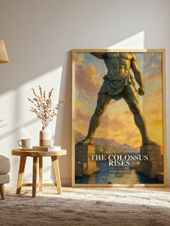 The colossus rises watercolour print in frame leaning in hallway – young adult wall art