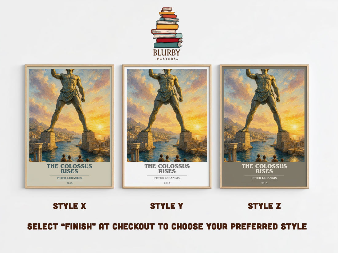 The colossus rises book cover print in frame leaning in hallway – young adult wall art (mockup)