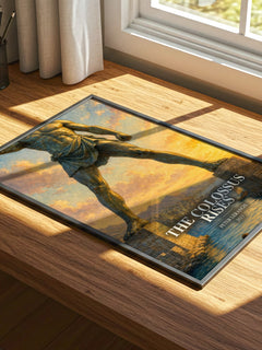 The colossus rises watercolour book poster framed on wall – young adult wall art