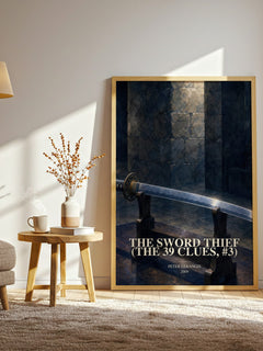 The Sword Thief (The 39 Clues, #3) watercolour print in frame leaning in hallway – adventure wall art