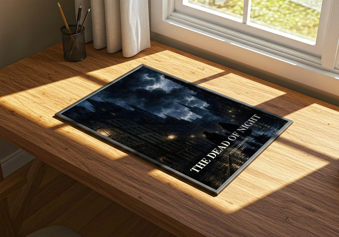 The Dead of Night watercolour book poster framed on wall – dystopian wall art