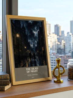 The Dead of Night book cover print framed by window – literary home decor