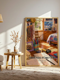 Friends Forever watercolour print in frame leaning in hallway – young adult wall art