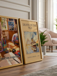 Friends Forever watercolour print framed by window – literary home decor