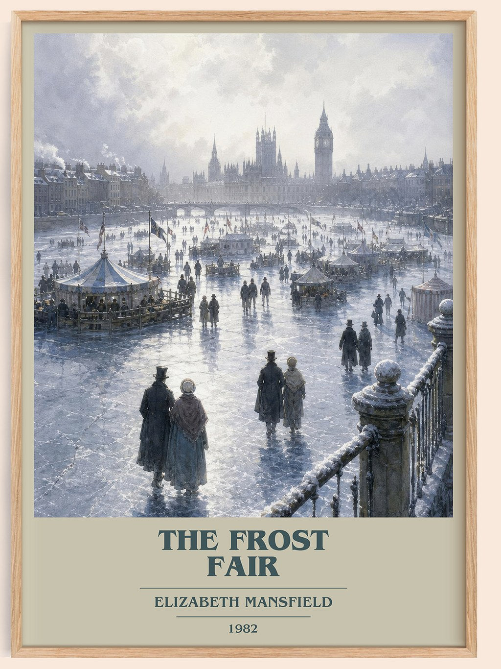 The Frost Fair book cover book poster by Elizabeth Mansfield – framed literary art print