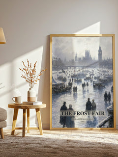 The Frost Fair watercolour print in frame leaning in hallway – romance wall art