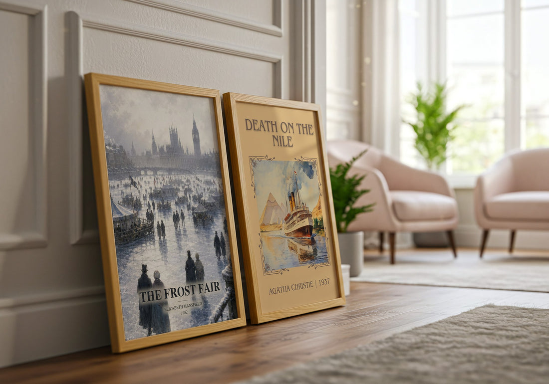 The Frost Fair watercolour print framed by window – literary home decor