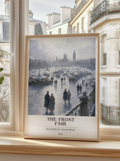 The Frost Fair book cover poster colour and style options – Elizabeth Mansfield book art
