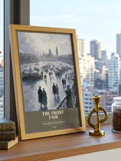 The Frost Fair book cover print framed by window – literary home decor