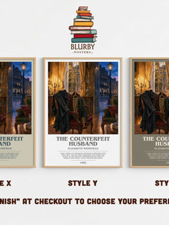 The Counterfeit Husband bookish print in frame leaning in hallway – romance wall art