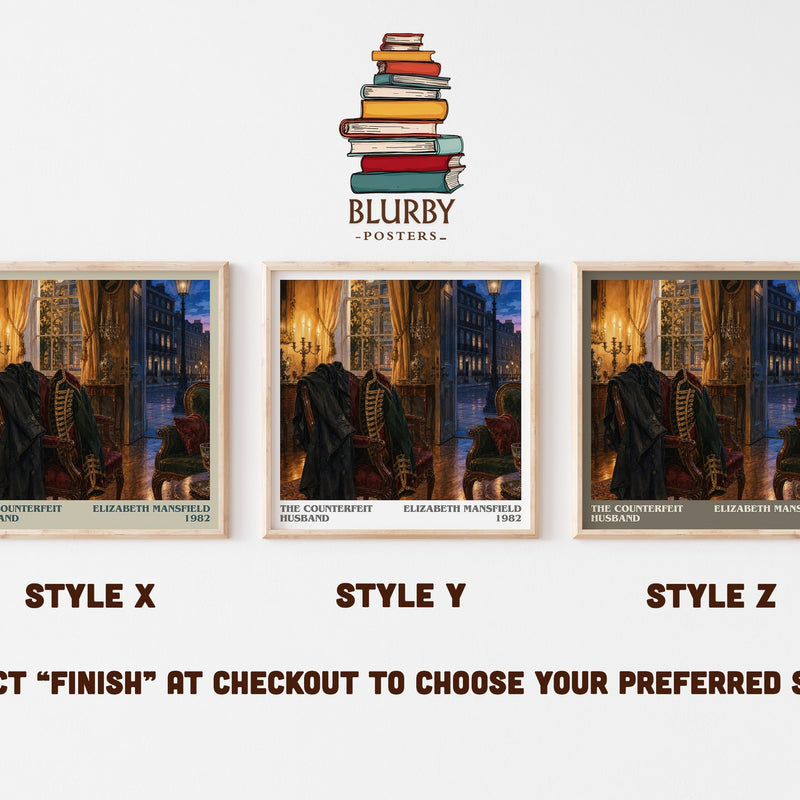 The Counterfeit Husband literary print in frame leaning in hallway – romance wall art