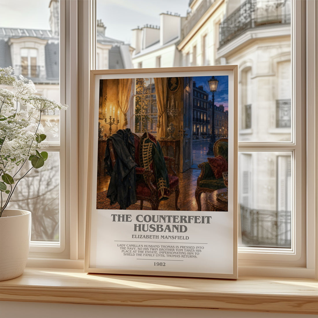 The Counterfeit Husband bookish poster colour and style options – Elizabeth Mansfield book art