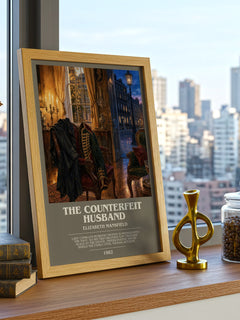 The Counterfeit Husband bookish print framed by window – literary home decor
