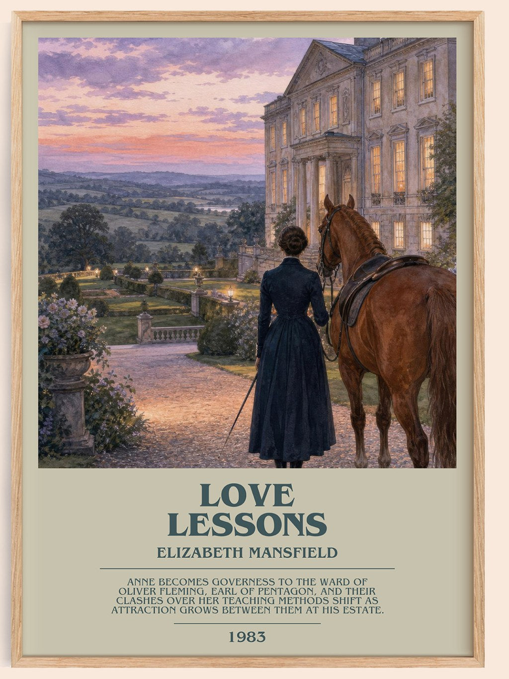 Love Lessons bookish book poster by Elizabeth Mansfield – framed literary art print