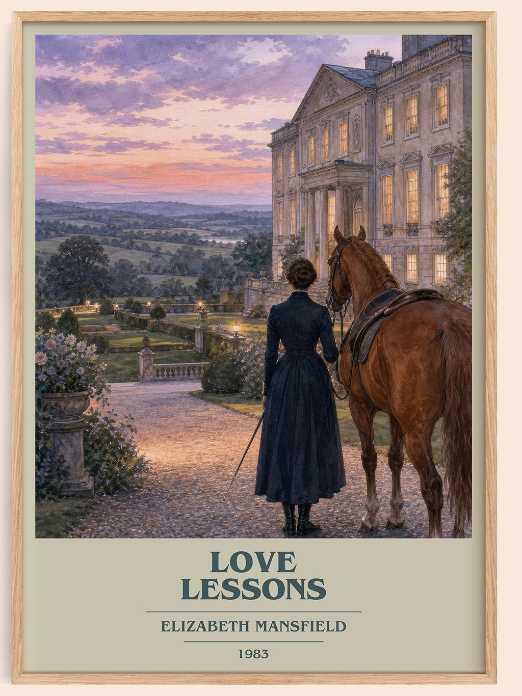 Love Lessons book cover book poster by Elizabeth Mansfield – framed literary art print