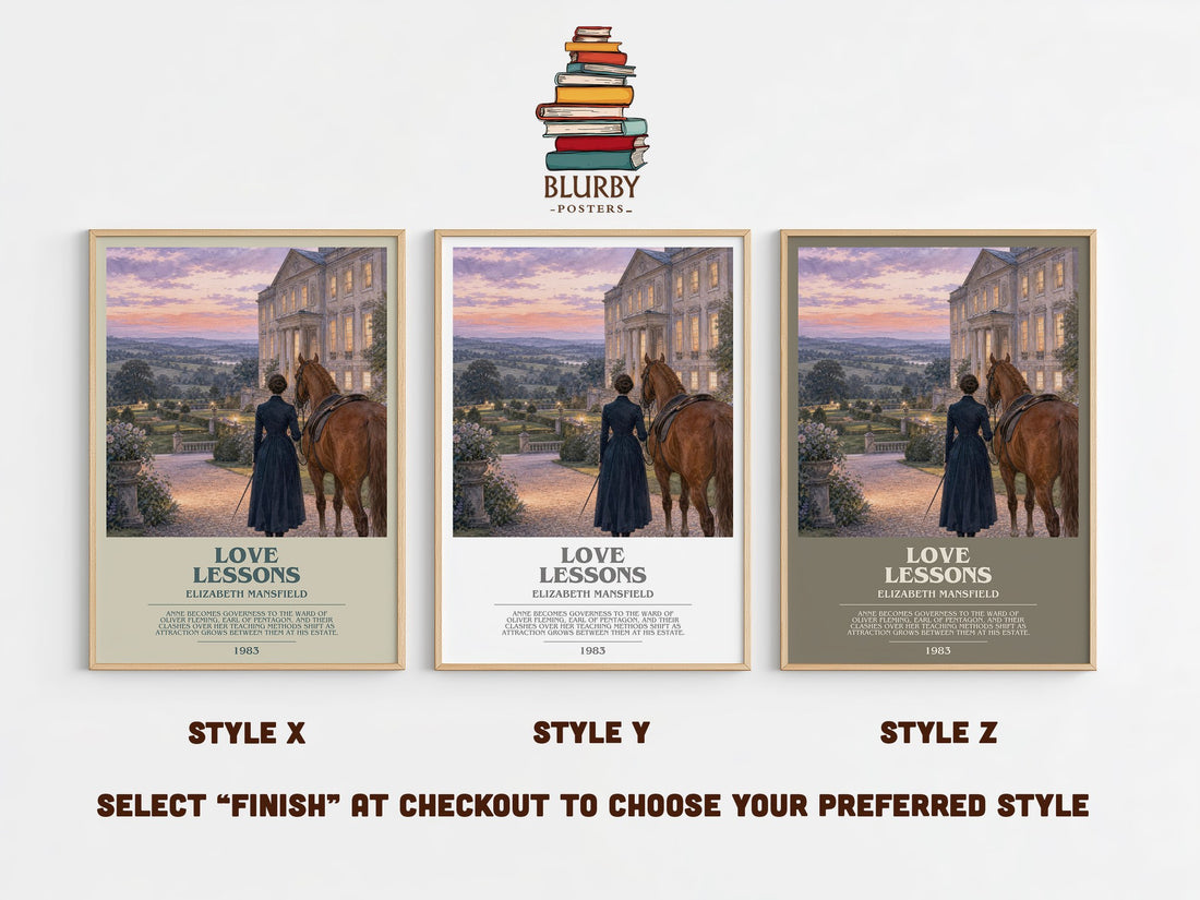 Love Lessons bookish print in frame leaning in hallway – romance wall art (mockup)