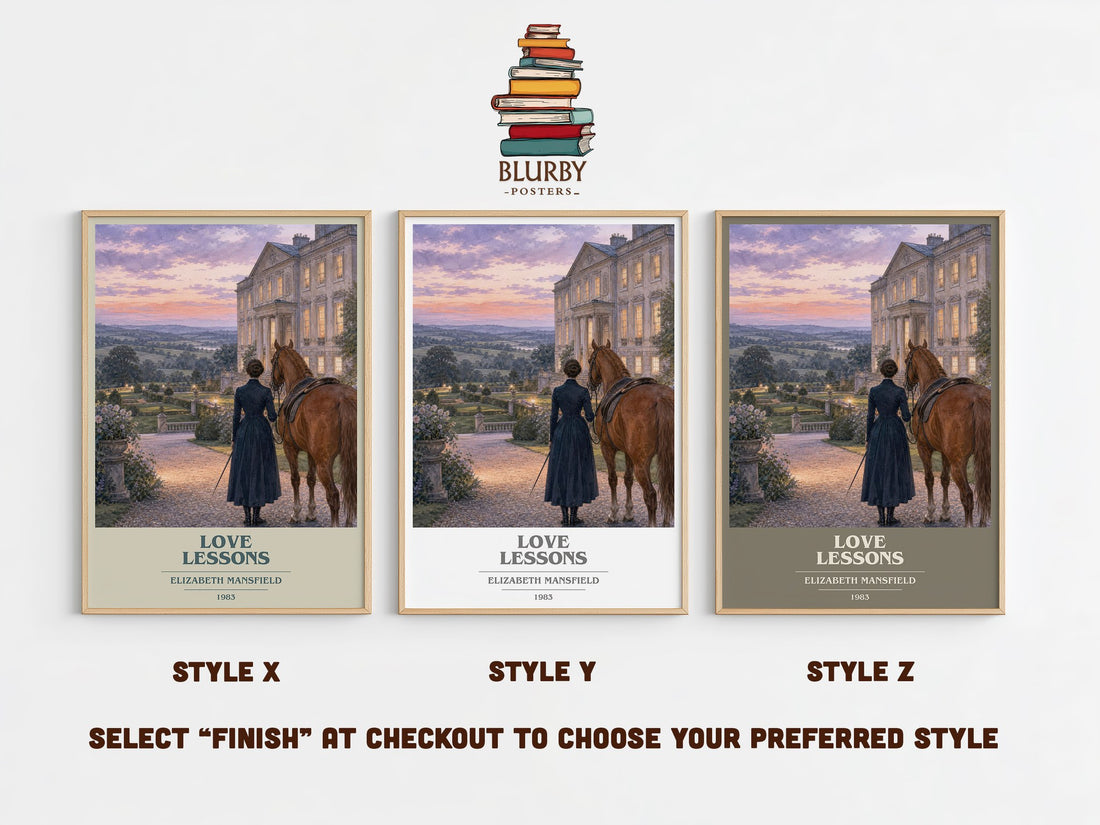 Love Lessons book cover print in frame leaning in hallway – romance wall art (mockup)