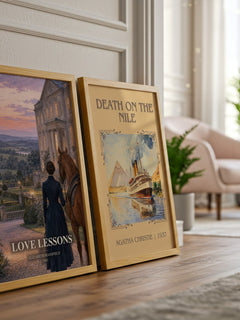 Love Lessons watercolour print framed by window – literary home decor