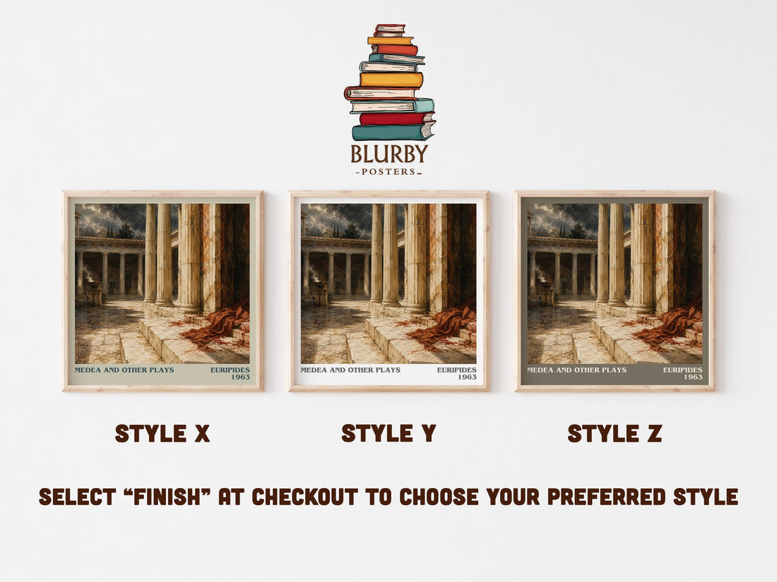 Medea and other plays literary print in frame leaning in hallway – classic literature wall art (mockup)
