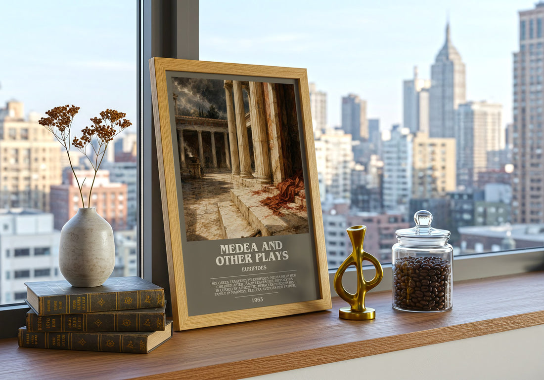 Medea and other plays bookish print framed by window – literary home decor