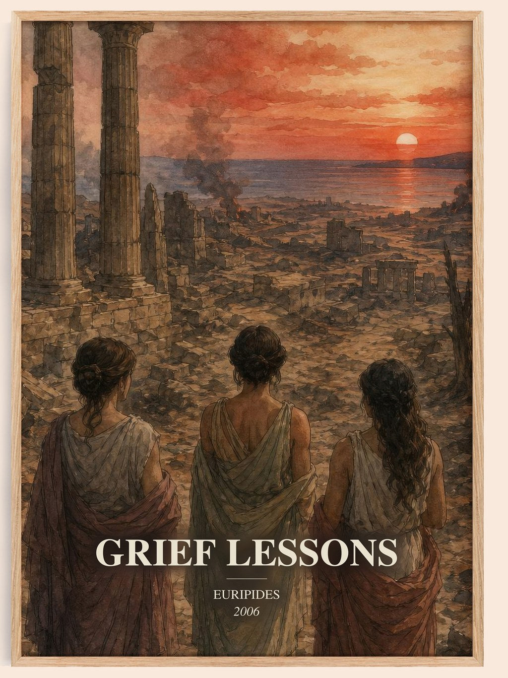 Grief Lessons watercolour book poster by Euripides – framed literary art print