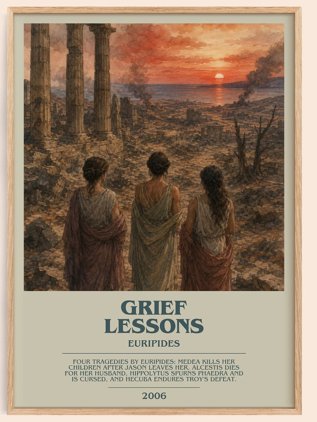 Grief Lessons bookish book poster by Euripides – framed literary art print