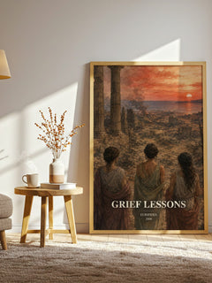 Grief Lessons watercolour print in frame leaning in hallway – classic literature wall art