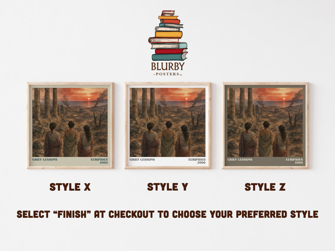 Grief Lessons literary print in frame leaning in hallway – classic literature wall art (mockup)