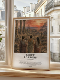 Grief Lessons bookish poster colour and style options – Euripides book art